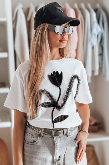 Ženska majica oversize s 3D učinkom PETINIA bela Dstreet RY2713