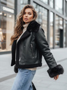 Ženska usnjena jakna z umetnim krznom črna Dstreet TY5244z