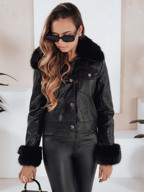 Ženska usnjena jakna ramones s krznom black Dstreet TY5207
