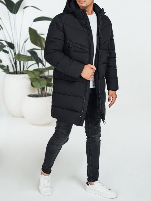 Moška zimska jakna s kapuco črna prešita TX5070