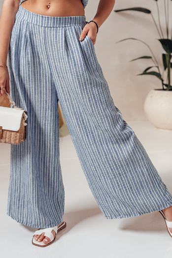 MODERESS ženske črtaste široke hlače modre Dstreet UY2696