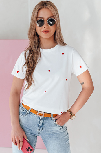 Ženska majica prevelike velikosti s srčki ROMAFINA bela Dstreet RY2889