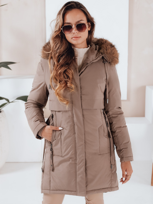 Ženska zimska jakna parka s kapuco temno bež Dstreet TY5084