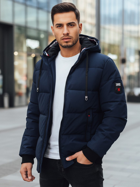 Moška zimska jakna s kapuco mornarsko modra Dstreet TX5086z