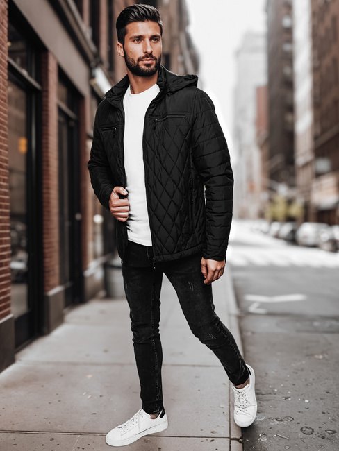 Moška prešita jakna s kapuco črna Dstreet TX4989