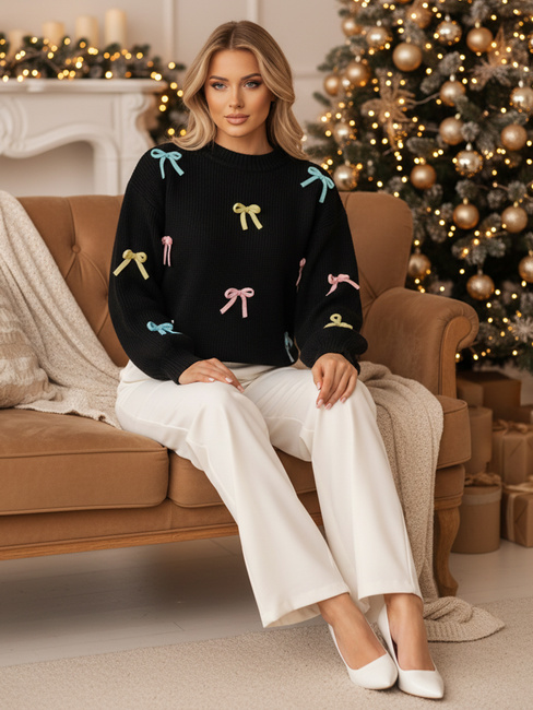 Ženski pulover TIELUSH ene velikosti v majhni koakrdki črni Dstreet MY2358z