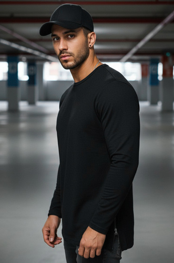 Moška majica z dolgimi rokavi Barva Črna DSTREET LX0559
