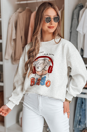 Ženska bluza s potiskom LALA VIBE siva Dstreet BY1503