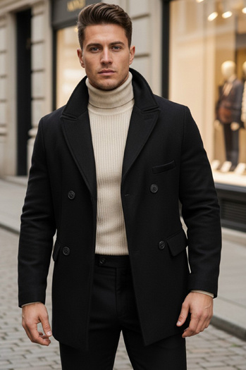 Moški plašč z dvojnim zapenjanjem Barva Črna DSTREET CX0433