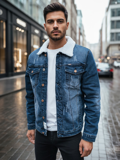 Ocieplana kurtka męska jeansowa ciemnoniebieska Dstreet TX4729z