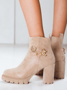 Ženski semiš škornji s peto, bež Dstreet ZY1265