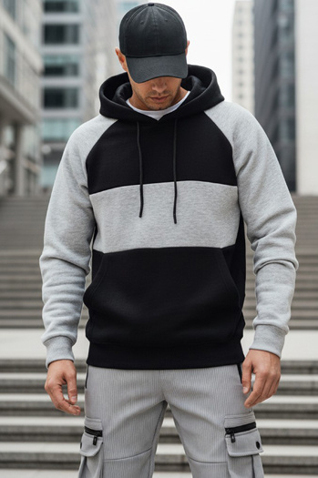 Moška osnovna majica s kapuco s sivimi in črnimi črtami Dstreet BX5902