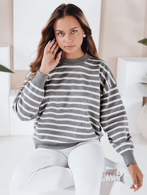 Ženski črtast siv pulover Dstreet MY2540