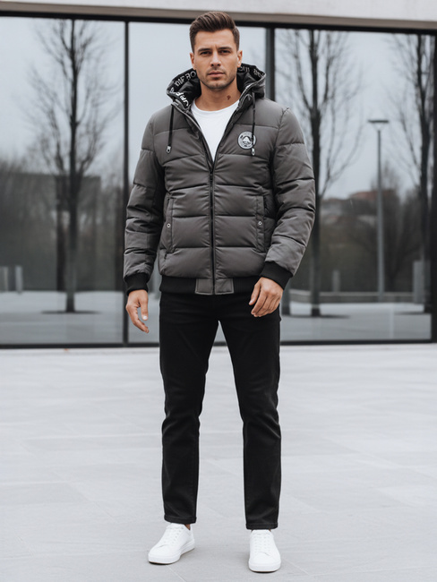 Moška prešita zimska jakna s kapuco sive barve Dstreet TX5073