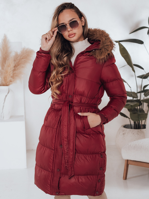 Ženska prešita zimska jakna s krznom STYLEBELLA rdeča Dstreet TY5008