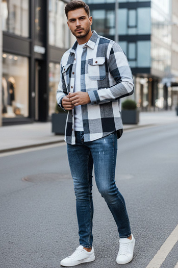 Moška modra karirasta flanelasta srajca Dstreet DX2676