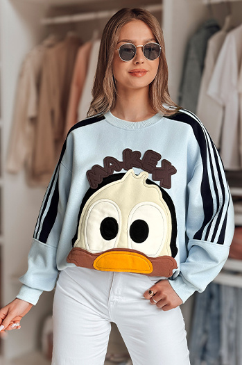 Ženska prevelika majica z našitki CUTE MAKEX modra Dstreet BY1490