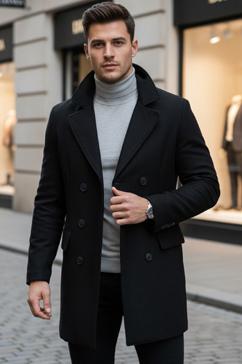 Moški plašč z dvojnim zapenjanjem Barva Črna DSTREET CX0434