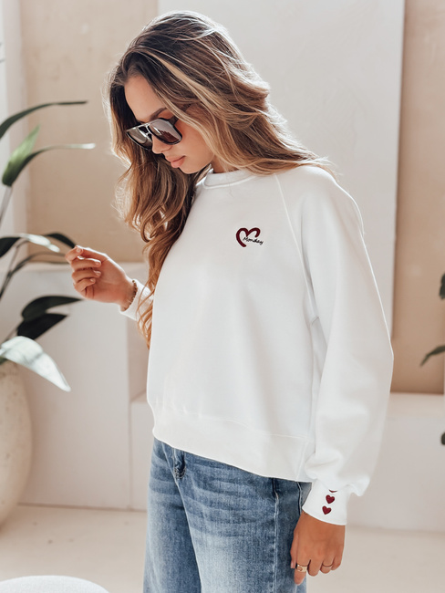 Ženska bluza z izvezenimi srčki MONLOVE bela Dstreet BY1507