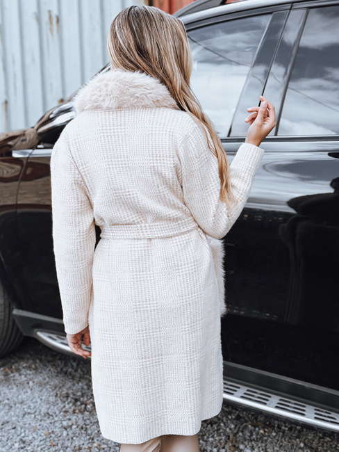 Ženski krznen plašč bež Dstreet TY5278