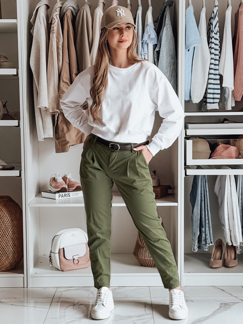 Ženske hlače chinos s pasom MODELA khaki Dstreet UY2572