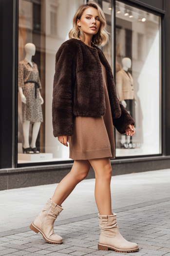 Ženski škornji Dstreet iz semiša v bež barvi ZY1282