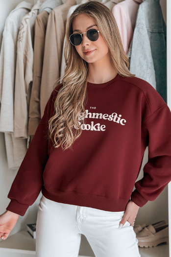 Ženska bluza prevelike velikosti s potiskom COOKIES v bordo barvi Dstreet BY1445