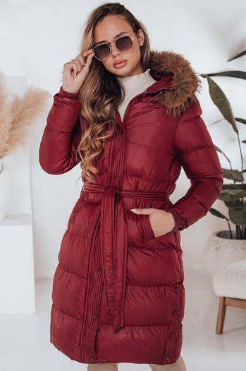 Ženska prešita zimska jakna s krznom STYLEBELLA rdeča Dstreet TY5008