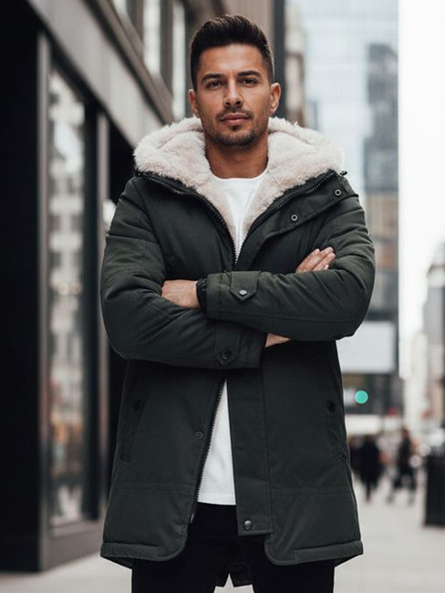 Moška zimska jakna parka s kapuco zelena Dstreet TX4963z