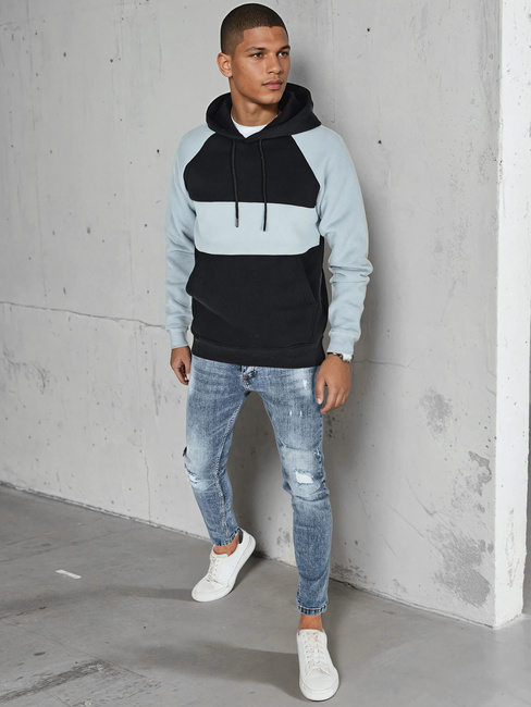 Moška osnovna majica s kapuco z modrimi in črnimi črtami Dstreet BX5900