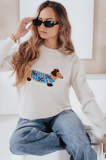 Ženski pulover s pasjo aplikacijo CHICPAWS krem Dstreet MY2542