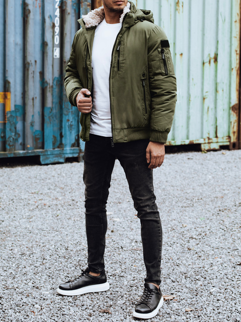 Moška zimska bunda s snemljivo kapuco zelena Dstreet TX4836