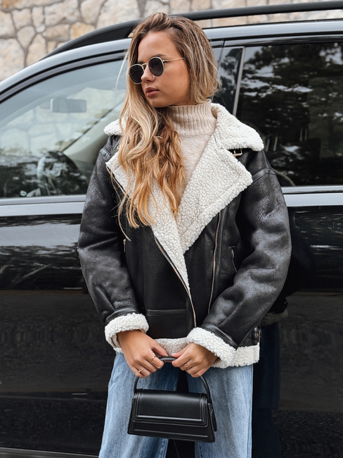 Ženska jakna ramones z ovčjo kožo črna Dstreet TY5246