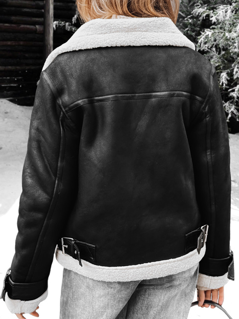 Ženska jakna ramones z ovčjo kožo črna Dstreet TY5237