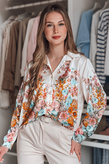 Ženska prevelika cvetlična majica BLOSSIVA light beige Dstreet DY0464