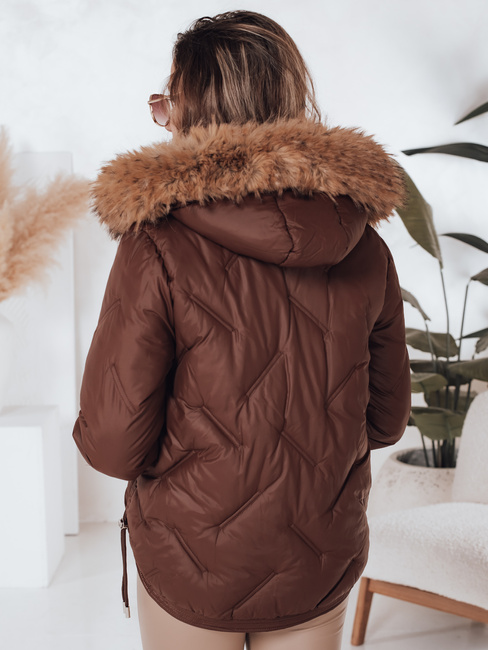 Ženska zimska jakna COLDLIKE prešita s kapuco rjava Dstreet TY5003