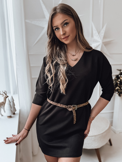 GLAMUP enorazsežna obleka s pasom črna Dstreet EY2553