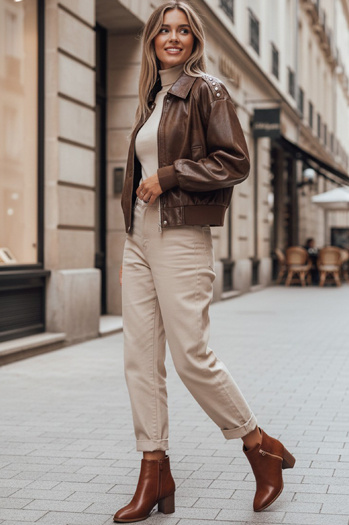 Ženski kamelji škornji s peto Dstreet ZY1317