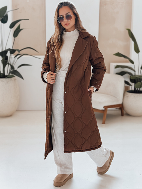 Ženski prešiti dolgi plašč TRENDIFY rjave barve Dstreet TY4939