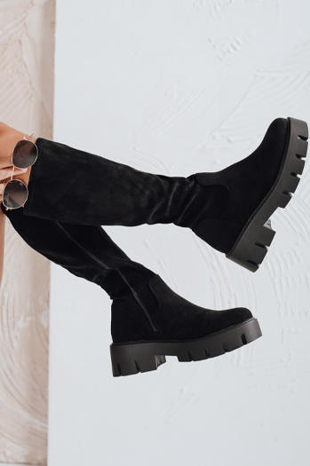 Ženski semiš škornji s platformo črni Dstreet ZY1103