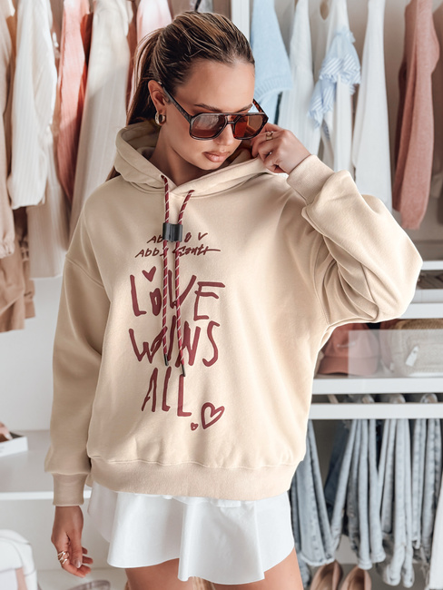 Ženska prevelika majica s kapuco LOVEWILL beige Dstreet BY1471