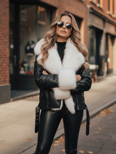 Ženska jakna ramones s krznom črna Dstreet TY5122z