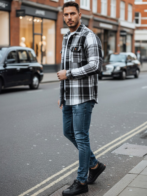 Moška črno-bela karirasta flanelasta srajca Dstreet DX2675