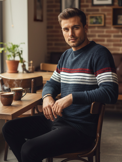 Moški črtast pulover v mornarsko modri barvi Dstreet WX2281