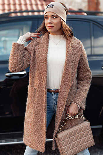 Ženski plašč iz ovčje kože MOODLAY long beige Dstreet NY0726