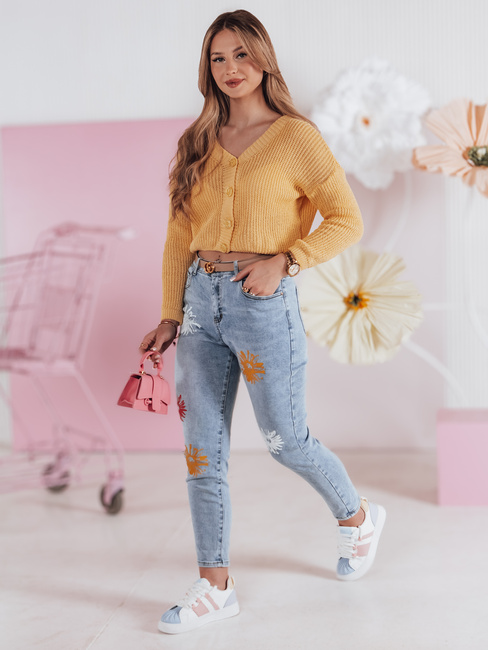 Ženske hlače iz džinsa tankega kroja s cvetličnimi vzorci FLORENSSO blue Dstreet UY2467