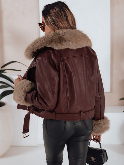 Ženska zimska usnjena jakna s krznom bordo Dstreet TY5208