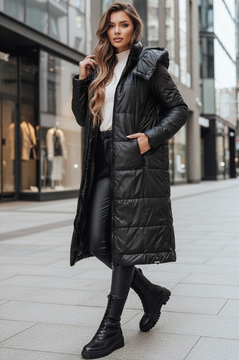 Ženska prehodna jakna ORVITA prešita s kapuco črna Dstreet TY5024z