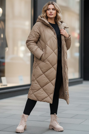 Ženska prešita zimska jakna s kapuco FEMACOAT khaki Dstreet TY5477