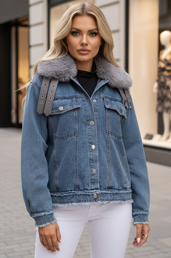 Ženska jeans jakna FURDENIM s krznom svetlo modra Dstreet TY4755z